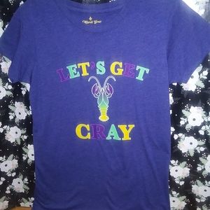 NWOT " Mardi Gras" Let's eat cray purple tee